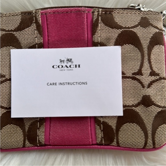 Coach Signature Pink Stripe Canvas Wristlet - Picture 3 of 9